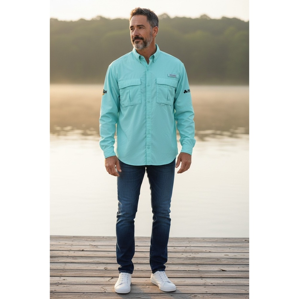 Columbia PFG Tamiami II LS Fishing Shirt Mens Large Aqua Blue NWT